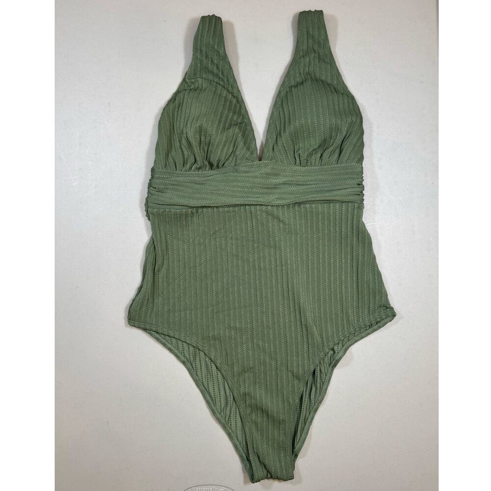NWT Cupshe One-Piece Swimsuit | Olive Green Ribbed V-Neck  | Size Medium